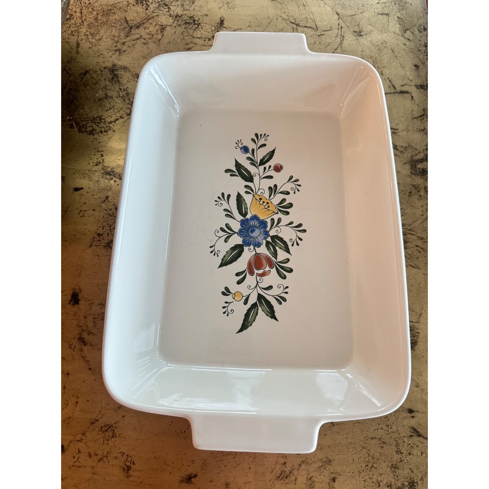 Vintage ASTA 1982 Floral Porcelain Lasagna Pan 9x13 Oven to Table Baker Japan